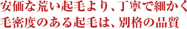 安価な荒い起毛より、丁寧で細かく毛密度のある起毛は、別格の品質